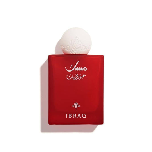 Worood Oud Fragrances Ibraq Red Bottle of Floral Woody Musk Fragrance with Elegant Design
