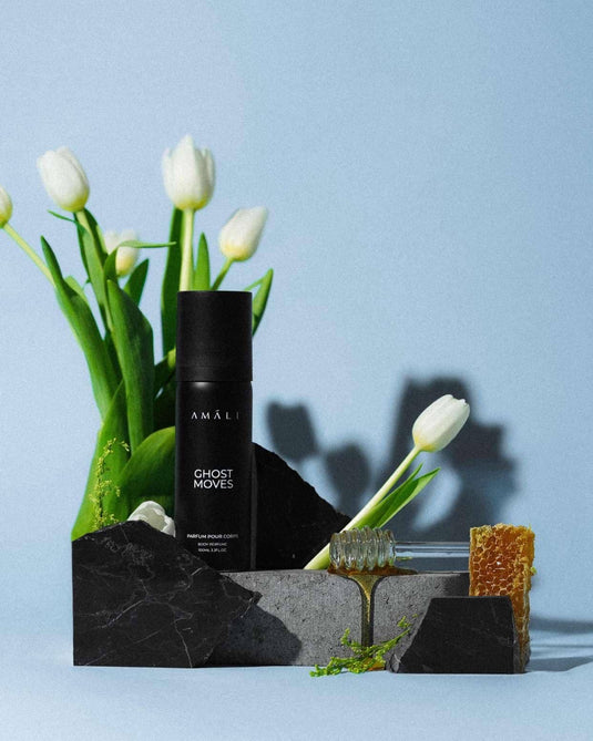 Amali Ghost Moves with Natural Ingredients and Mojave Ghost Fragrance on a Stylish Display