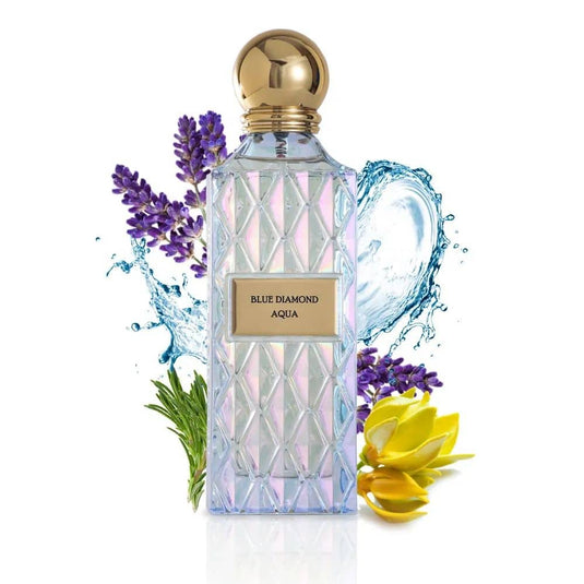 Worood Oud Blue Diamond Aqua Fragrance Bottle Featuring Floral and Fresh Notes, Perfect for Exciting Days like Visiting an aqua park near me