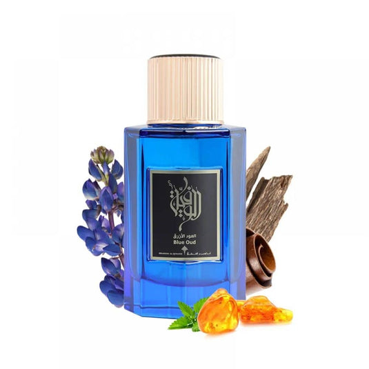 Worood Oud Fragrances Blue Oud Bottle Featuring Aromatic Notes Inspired by Tom Ford Perfume Oud Wood