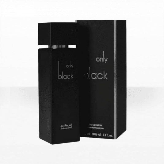 Worood Oud Fragrances Only Black perfume bottle and box, ideal for those who seek a black barbershop near me.