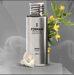 Worood Oud Shah Intense Fragrance in sleek silver bottle with floral accents and herbal elements
